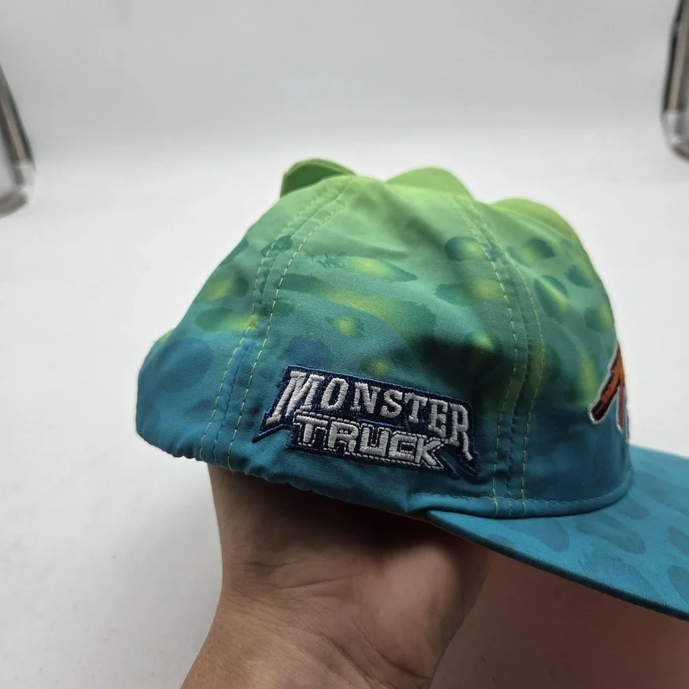 T-Rex Monster Truck Hat Cap Snap Back Youth Green Dino Spikes Adjustable Kids